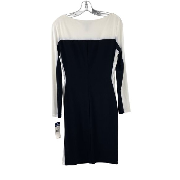 Chaps Womens Ruched Sheath Dress Long Sleeve Black/Ivory Colorblock Size M New - Picture 7 of 8